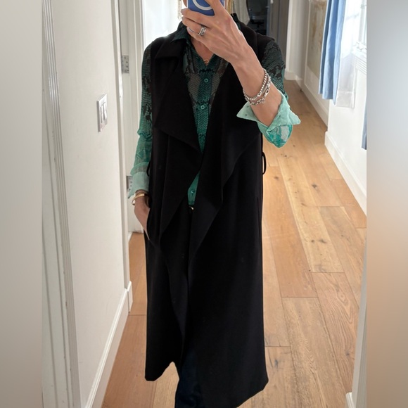 8PM Made in Italy Jolana Black Open Front Long Vest Size Small NWT - Picture 11 of 15